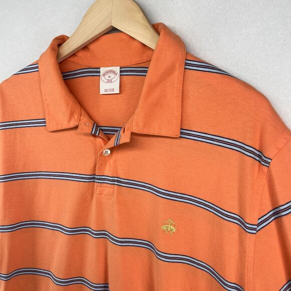BROOKS BROTHERS Polo Shirt Mens XL 346 Striped Jersey Golf Performance Orange - Picture 1 of 15